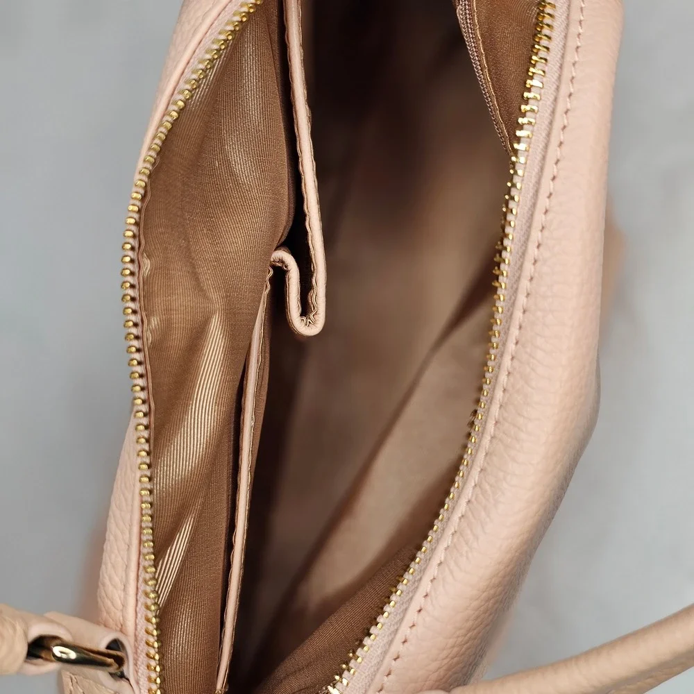 Ora Delphine Blush Pink Pebbled Leather‎ Satchel Crossbody Bag Gold Hardware